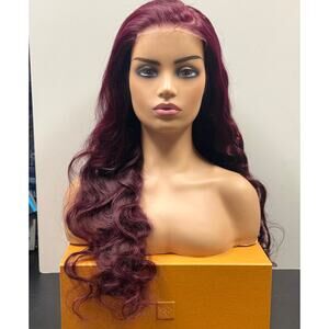 Megalook 100% Human Hair Body Wave Wig 26" Dark Plum NWT